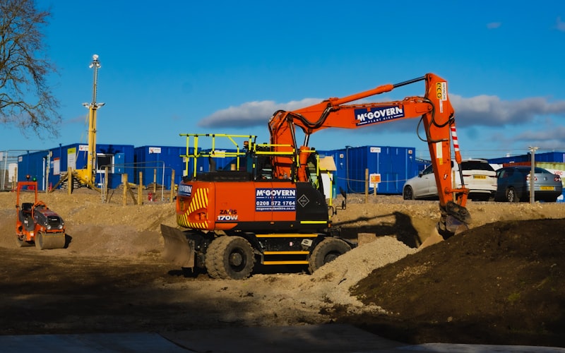 Commercial drainage construction project with heavy equipment