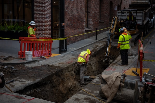 Municipal drainage trench construction on city street