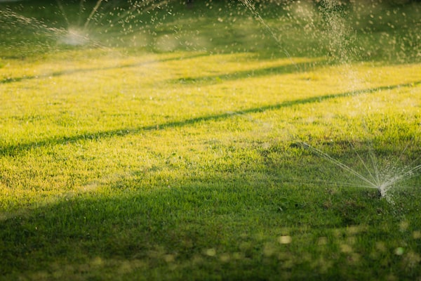 Sprinkler irrigation system watering residential lawn
