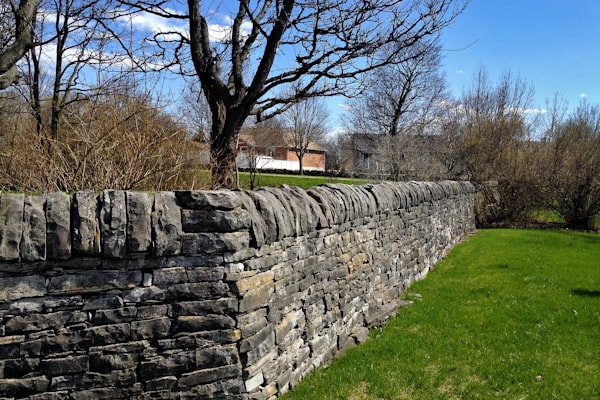 Stone retaining wall with landscaping